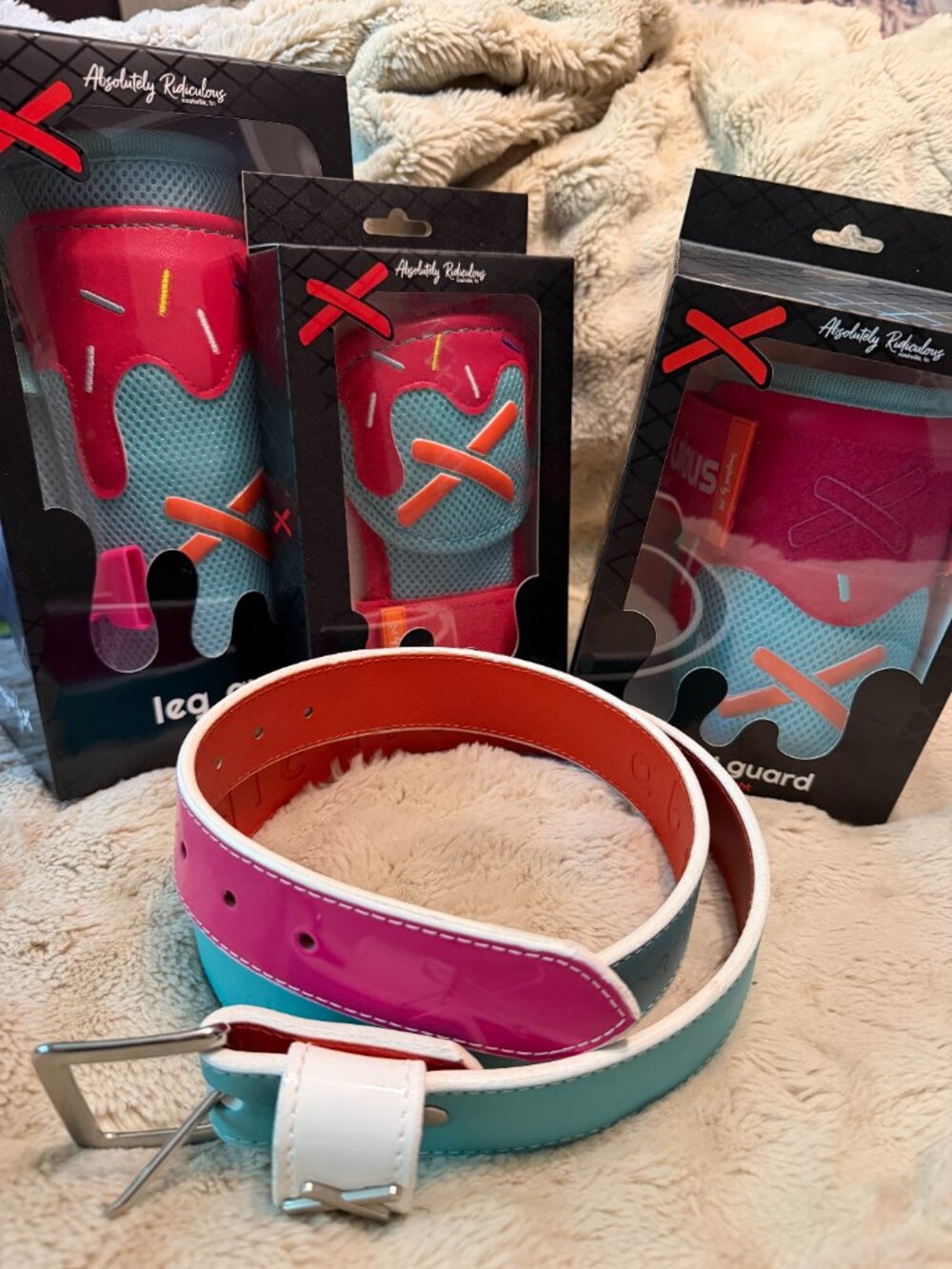 Absolutely Ridiculous Limited Edition Baseball Leg Arm Guards Belt Pink Blue - Picture 3 of 9